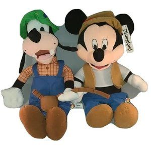 Disneyland Resorts Plush Pair - 16" Mickey w/ Vest and 20" Fishing Goofy - NWT